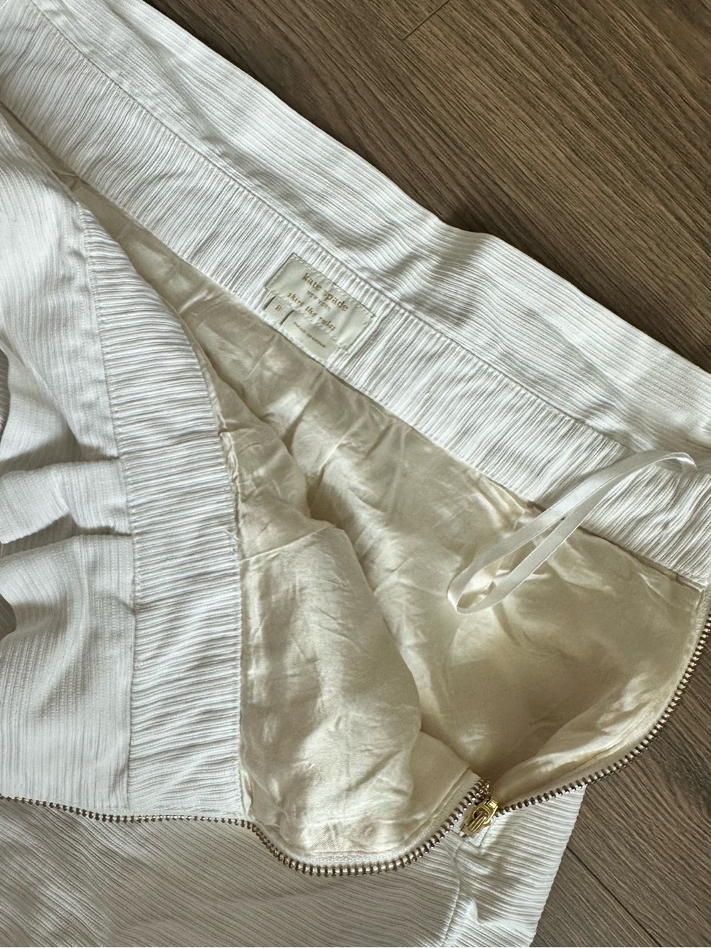 kate spade Ivory Ribbed Skirt with Satin Lining and Gold Zipper